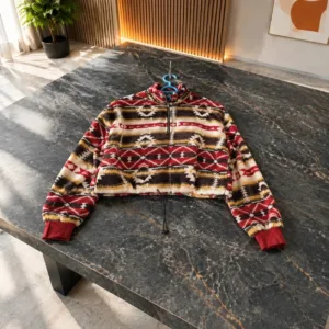 بلوز شرپا کراپ طرح قومي (آزتک) یقه اسکی زیپدار ZAFUL